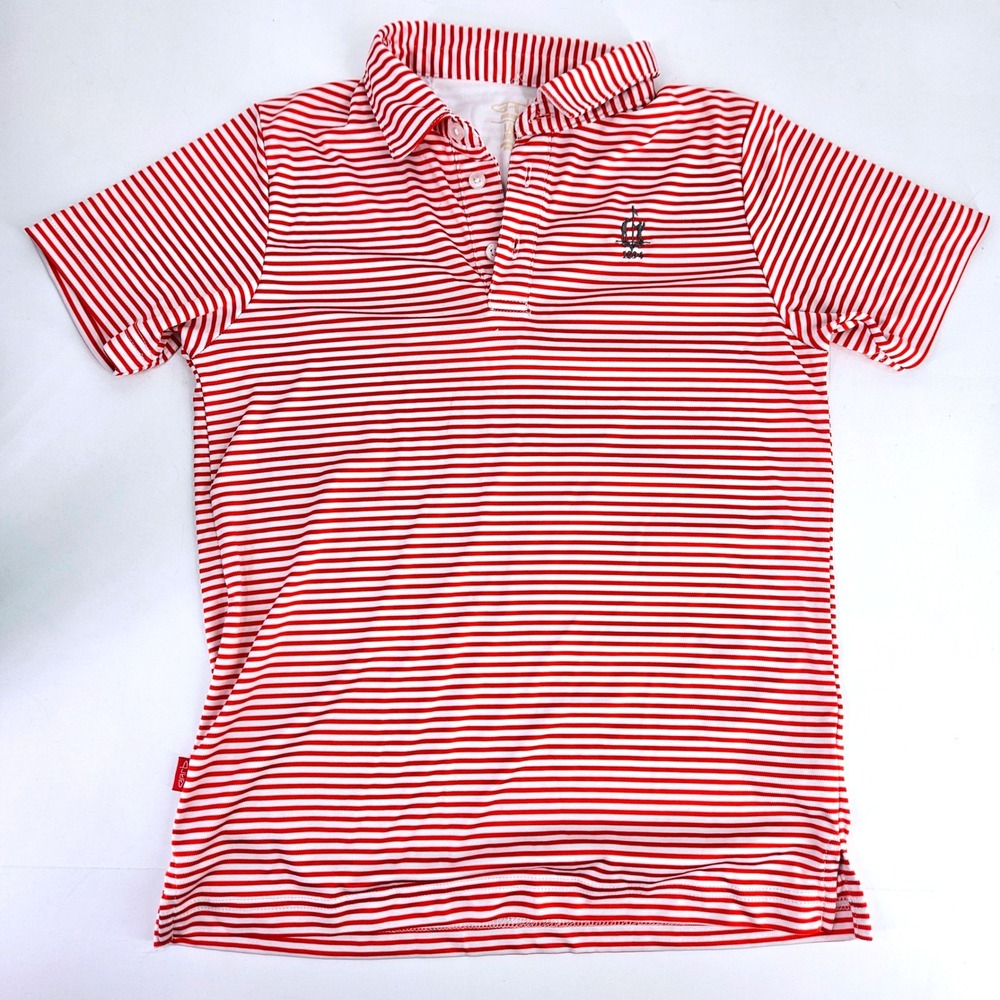 Garb Boys Red White Striped Polo Wicking Shirt Size Large 8-10 Golf Performance - Picture 2 of 9
